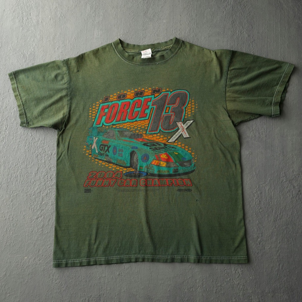 Vintage 2000s Anvil Green John Force Racing T-shirt Large 2004 Champion NHRA